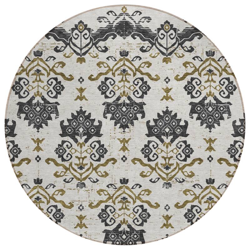 Machine Washable Indoor/ Outdoor Chantille Damask Medallion Rug