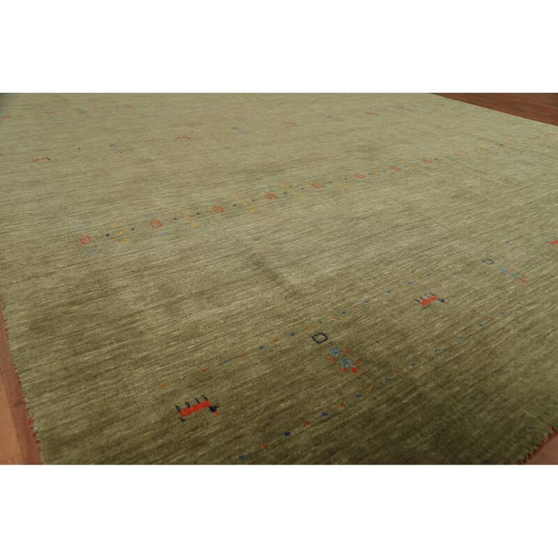 Tribal Green Gabbeh Oriental Area Rug Handmade Wool Carpet - 8'1"x 10'1"