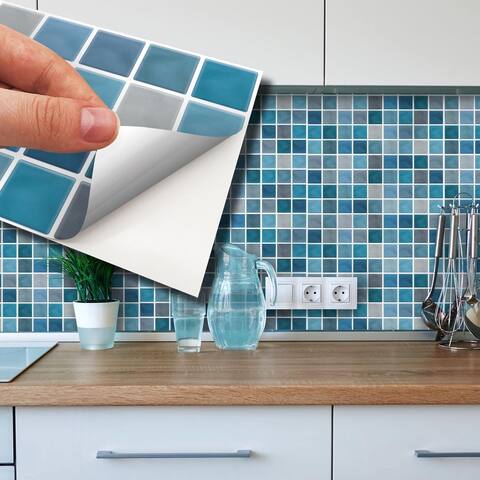 Classic Blue And Grey Mosaic Backsplash Tile Stickers