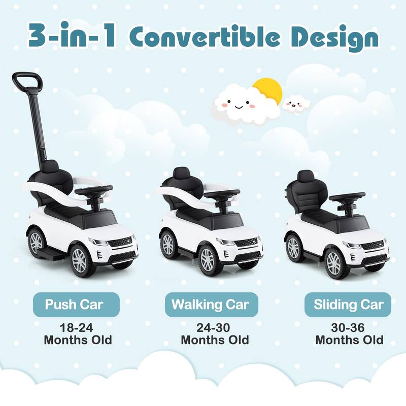 3-in-1 Ride-On Toddler Car with Detachable Guardrail, Retractable Footrest and Safe Design - 33.5" × 16" × 37.5"
