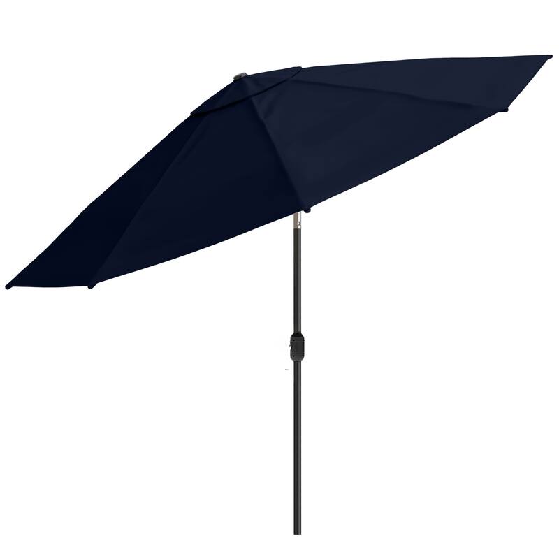 Patio Umbrella with Lights - 10 ft Outdoor Sun Shade Canopy with 32 Solar LEDs by Pure Garden (Navy Blue)