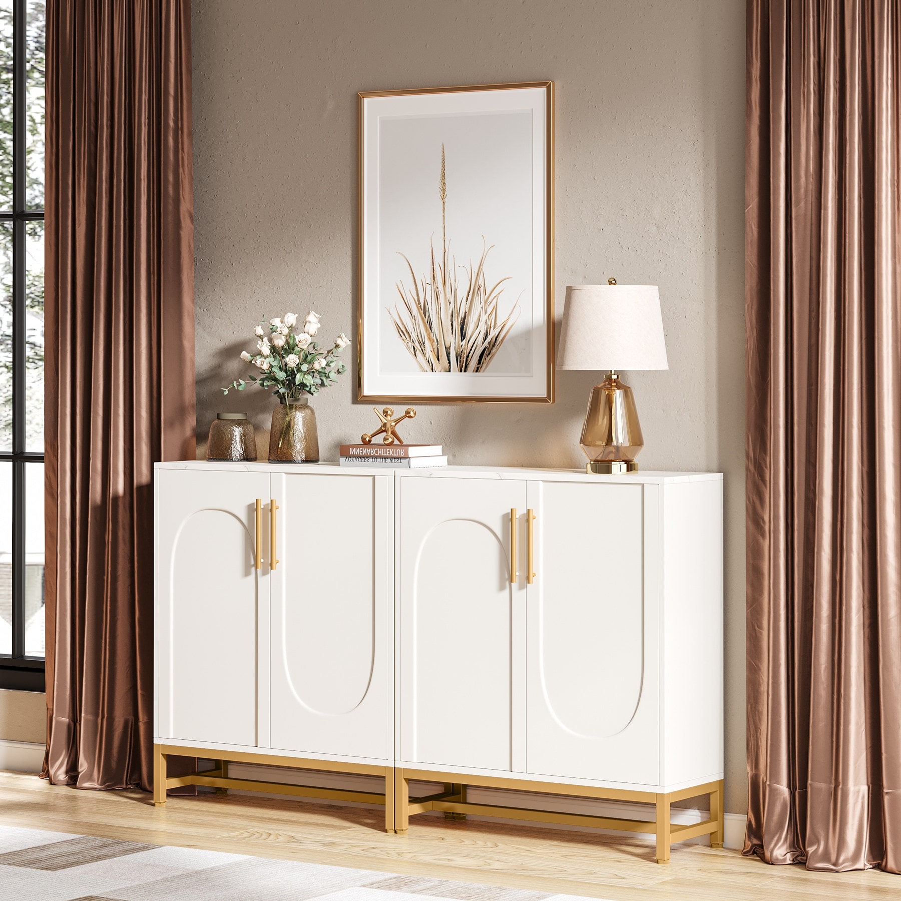 Gold and white store buffet table