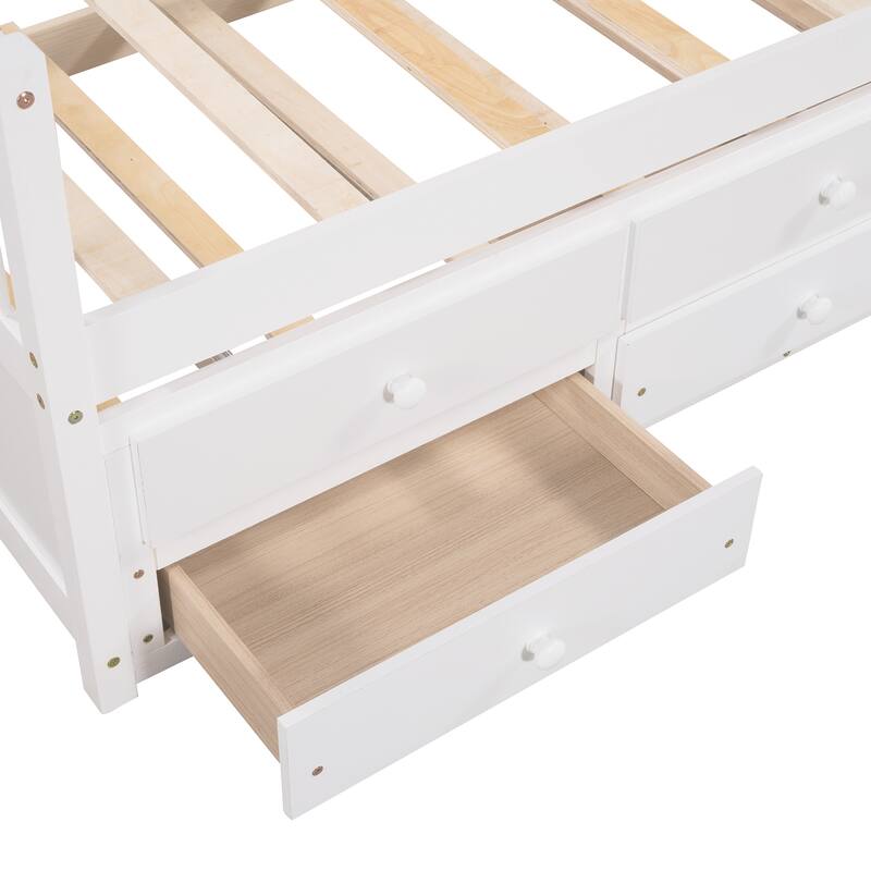 Wooden Daybed with Trundle and Drawers, Platform Sofa Bed Frame