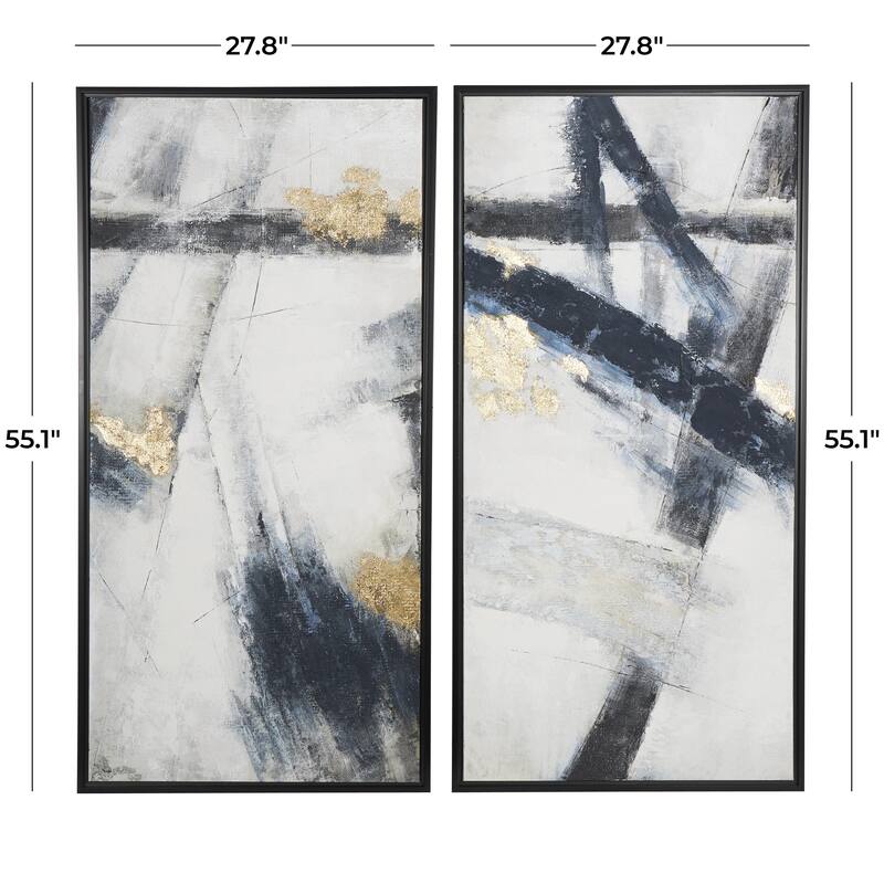 Canvas Abstract Lines Framed Wall Art with Gold Foil Accents - Set of 2 Light Gray - Roche River Decor