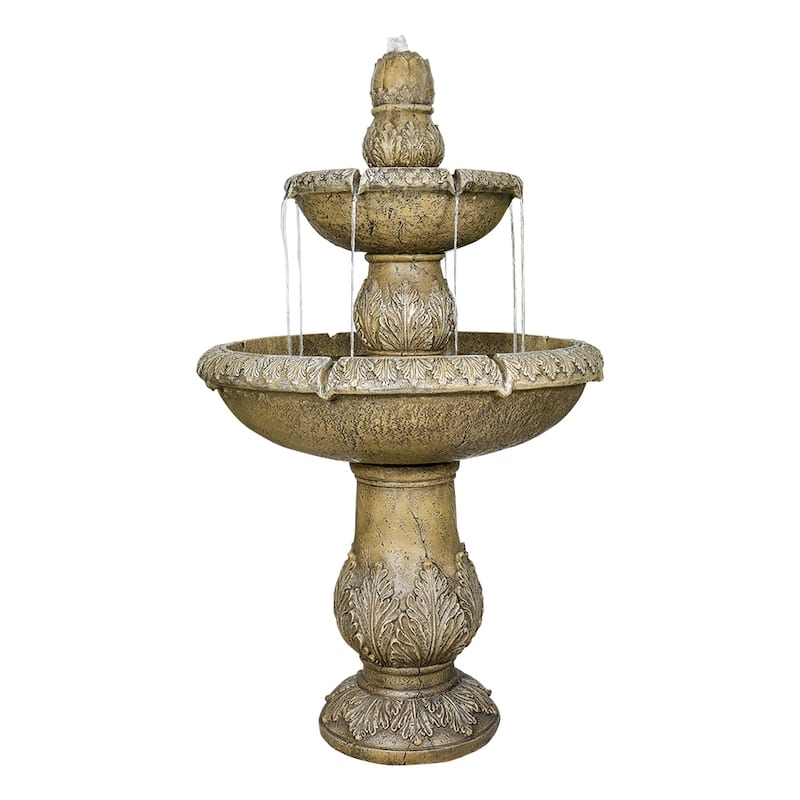 2 Tiered Floor Waterfall Fountain with Pump for Outdoor Patio Decor