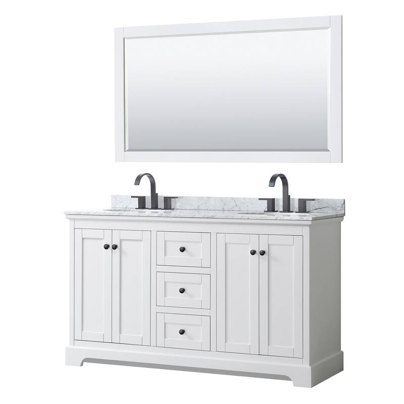 Wyndham Collection Avery 60" Free Standing Double Basin Vanity Set - White / White Carrara Marble Top / Matte Black - Painted