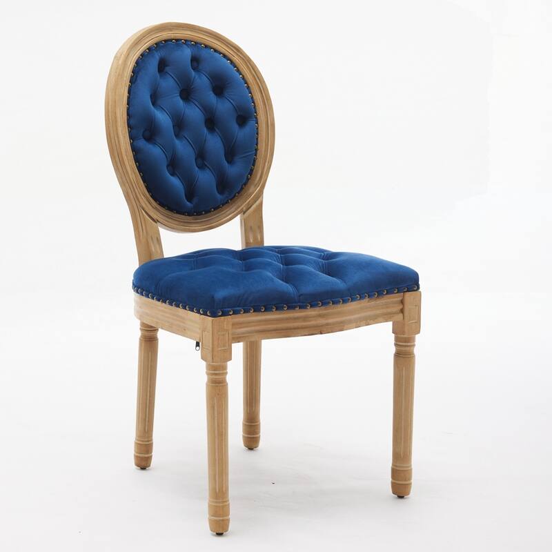 French Style Solid Wood Frame Antique Painting Linen Fabric Back Dining Chair