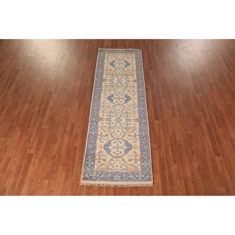 Earth Tone Oushak Oriental Runner Rug Handmade Wool Carpet - 2'6" x 7'10"