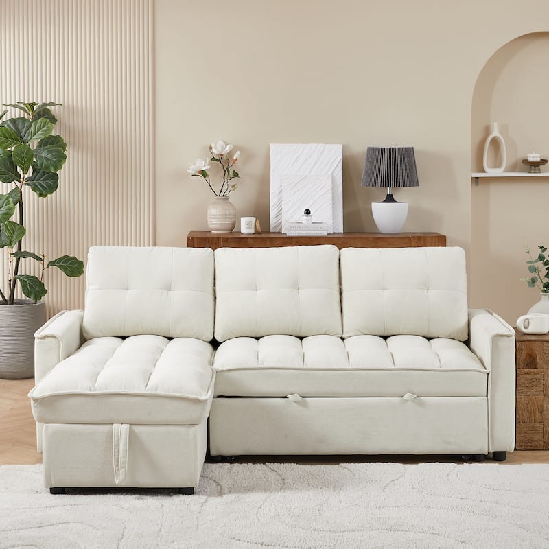 Modern Chenille L-Shaped Convertible Sofa Bed with Storage, USB and Type-C Charging Ports for Living Room