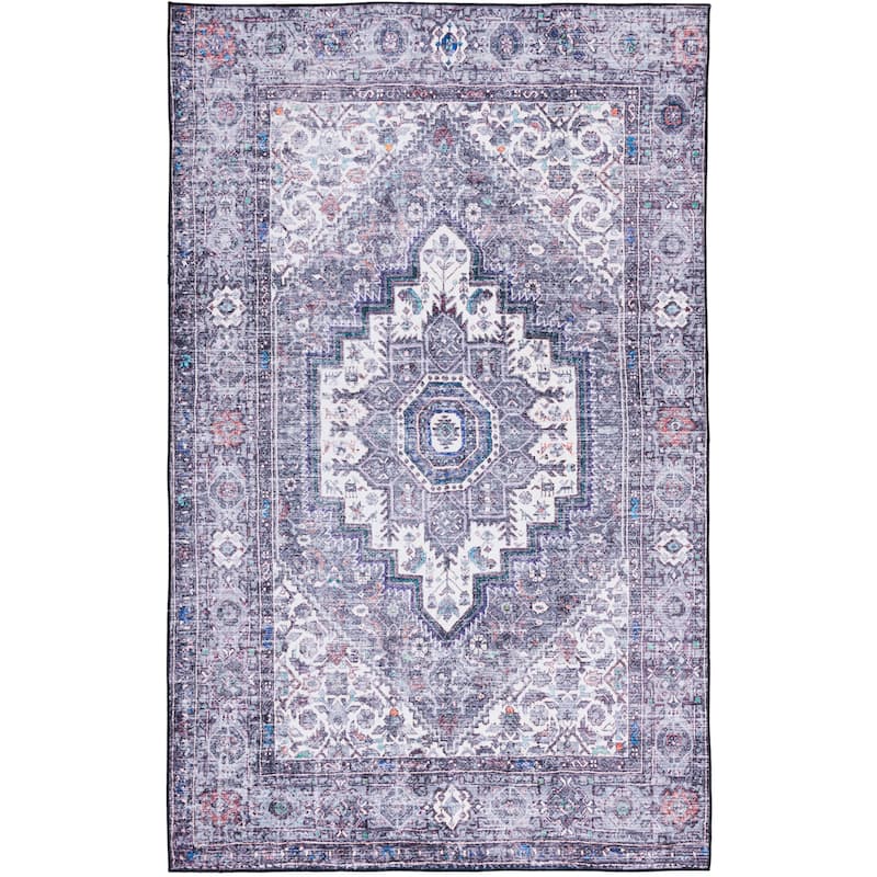 SAFAVIEH Tucson Machine Washable Slip Resistant Hildetraud Oriental Medallion - 6' x 9' - Beige/Grey - Rectangle