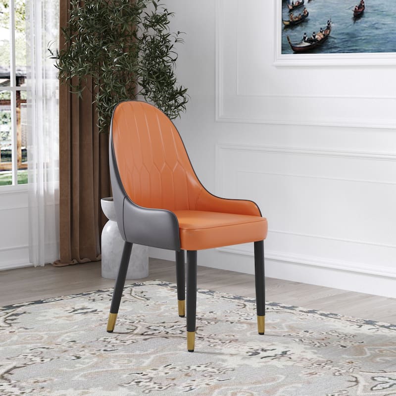 Simple Meeting Room Chair Vanity Chair Set of 2, Leather Side Chair Dining Chair Office Chair with Metal Legs