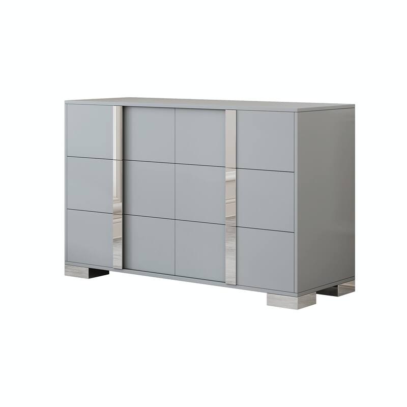 Mirrored Dresser with Metal Handle, 6 Drawers