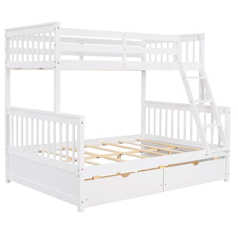 Wooden Frame Bunk Bed with Ladders and 2 Storage Drawers