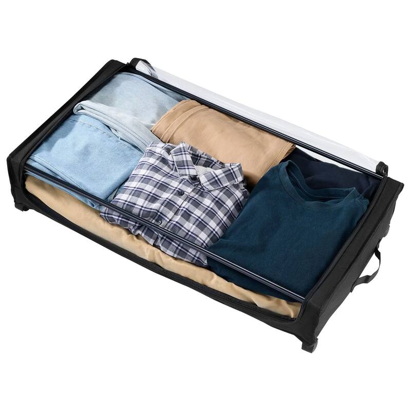 2 Pack Under Bed Storage Fabric Rolling Container with Casters and Clear Top Side Label Slots - 30.3 x 18.5 x 6.8 inch