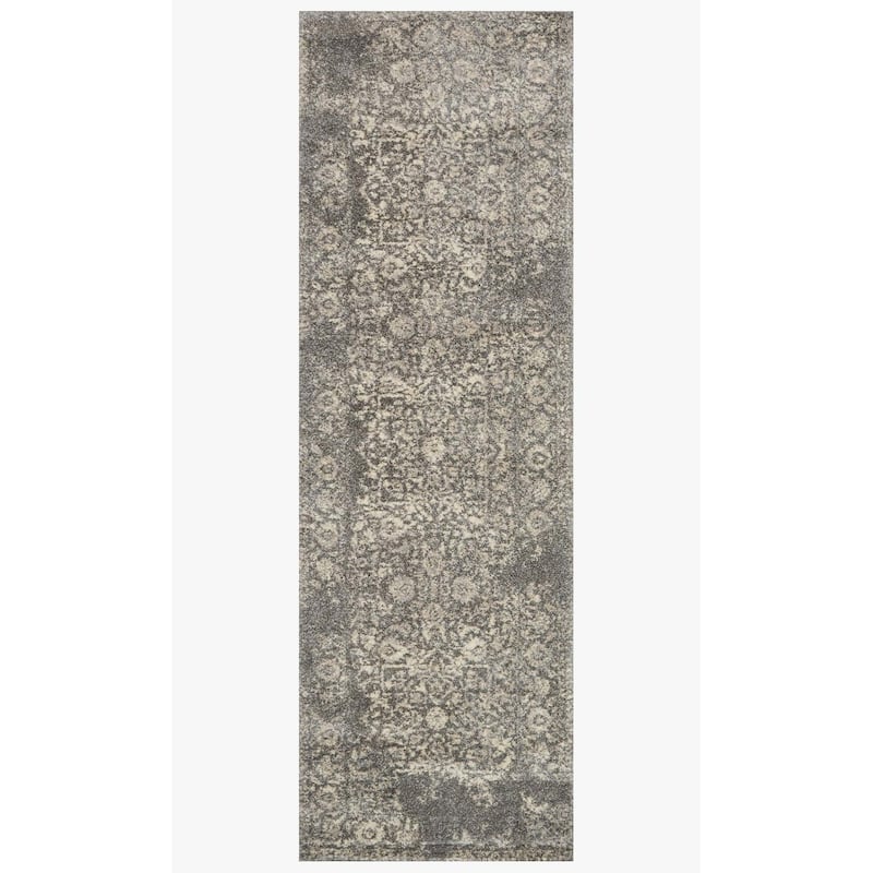 Alexander Home Brentley Traditional Distressed Medallion Area Rug - 1'5" x 7'7" - Charcoal/Ivory - Runner/Rectangle