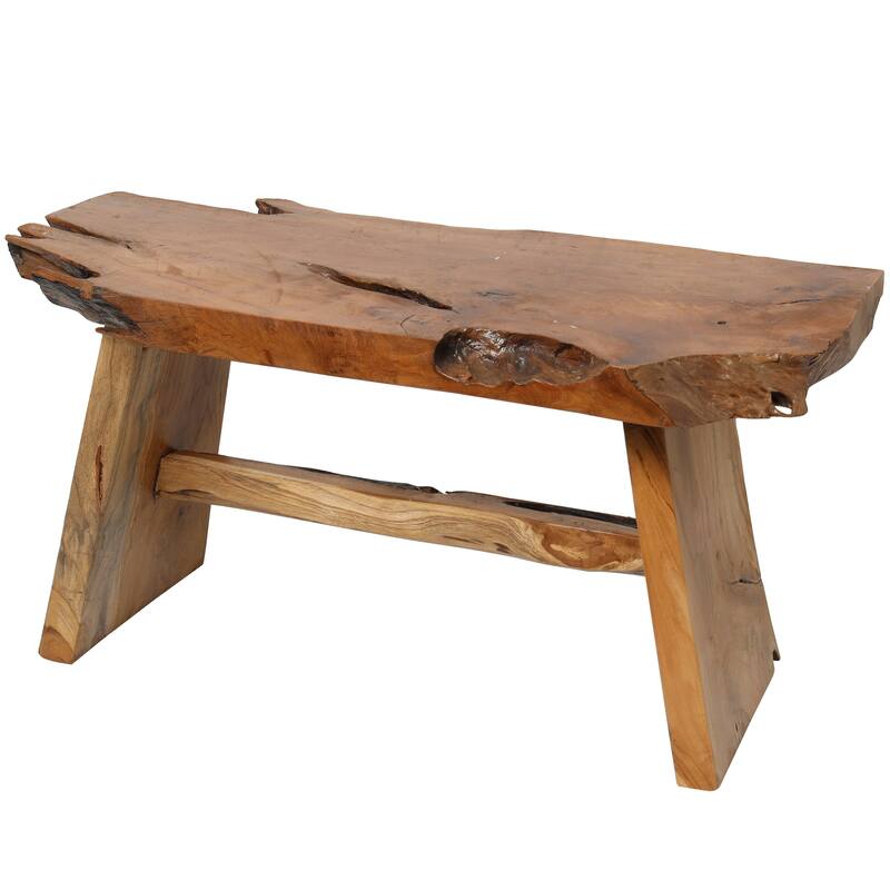 Brown Teak Wood Handmade Live Edge Top Living Room Coffee Table