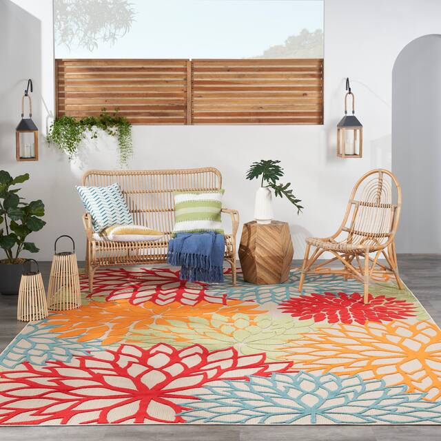 Nourison Aloha Floral Modern Indoor/Outdoor Area Rug - 12' x 15' - Green/Blue