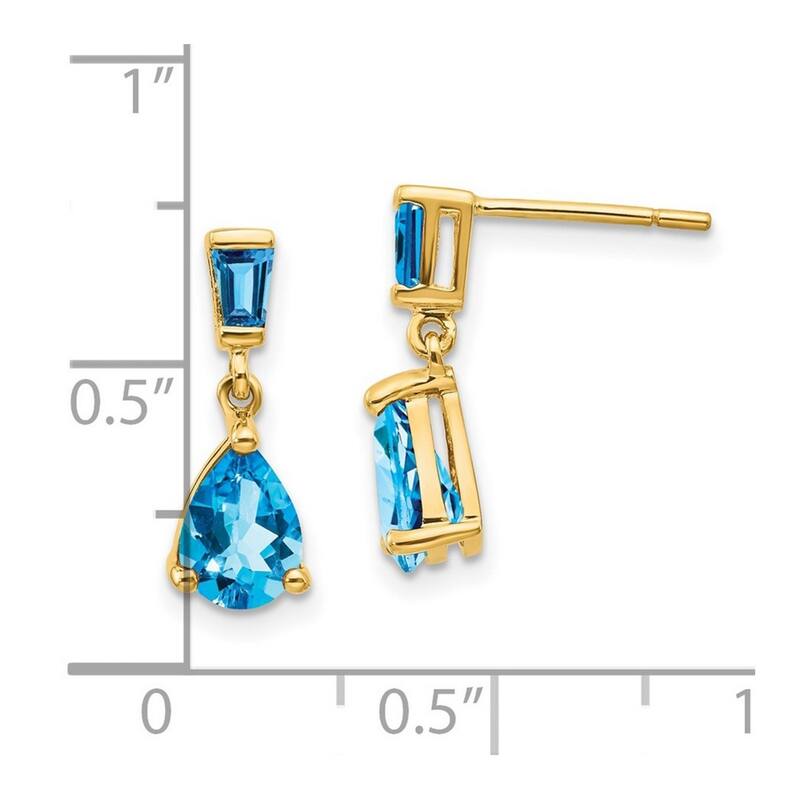 Curata 14k Yellow Gold Blue Topaz Dangle Post Earrings 15x5mm