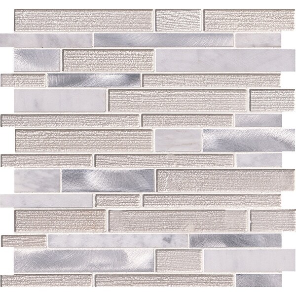 MSI SMOT-SGLSMTIL-WA4MM 12" x 12" Linear Mosaic Sheet - Varied Glass, Metal and Stone Visual - Sold by Carton (20 SF/Carton)