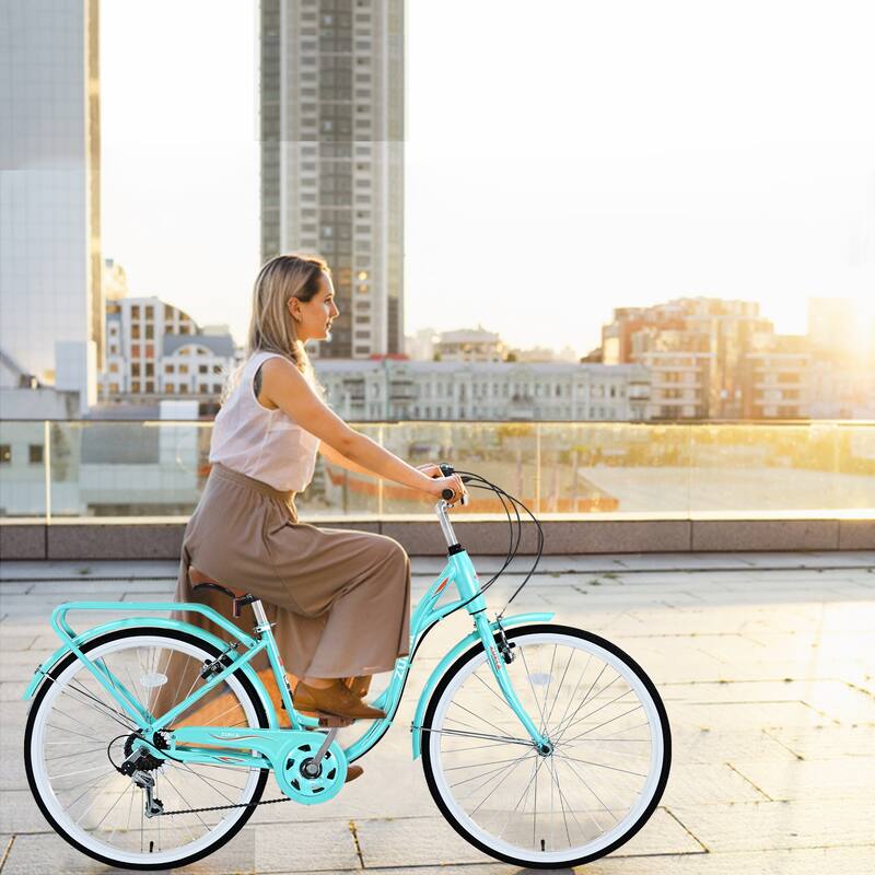 24" Women's Comfort Bike, Shimano 7-Speed, Steel Frame with V Brakes and Cushioned Saddle