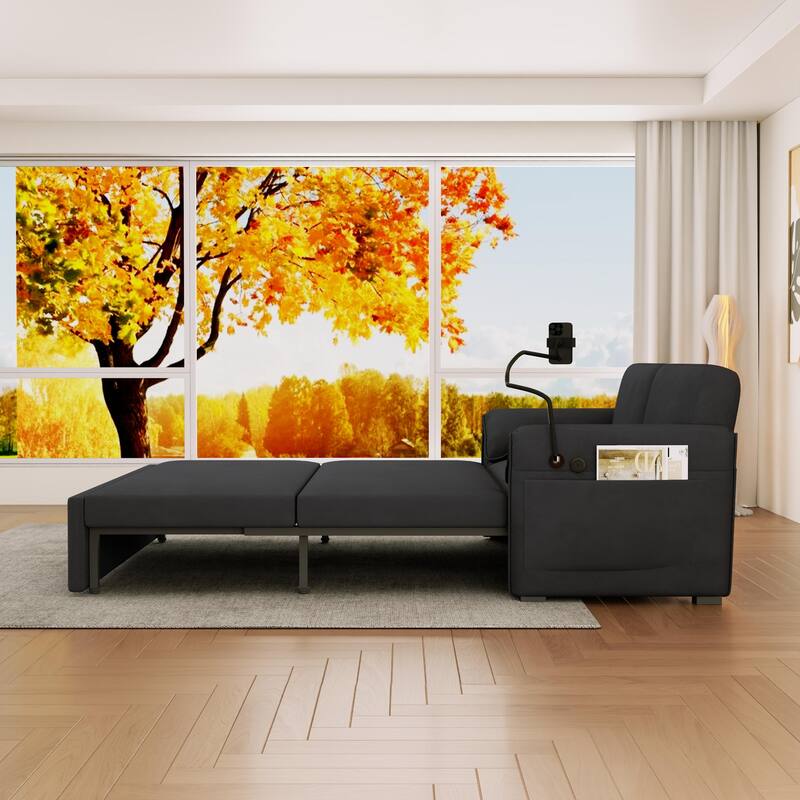 Convertible 63-inch Velvet Sofa Bed with Three Adjustable Modes - Comfortable Sofa, Lounge, and Double Bed for Home or Office