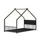 preview thumbnail 8 of 38, Metal House Floor Bed Frame with Roof and Colorful Lights