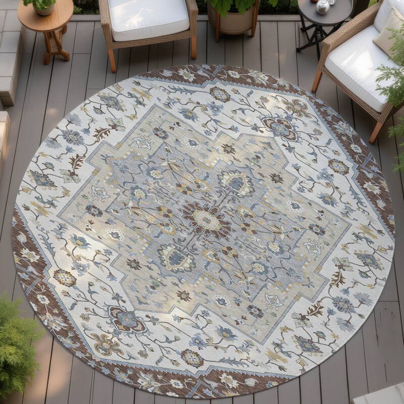 Machine Washable Indoor/ Outdoor Traditional Kolkata Chantille Rug - Chocolate - 8' x 8'