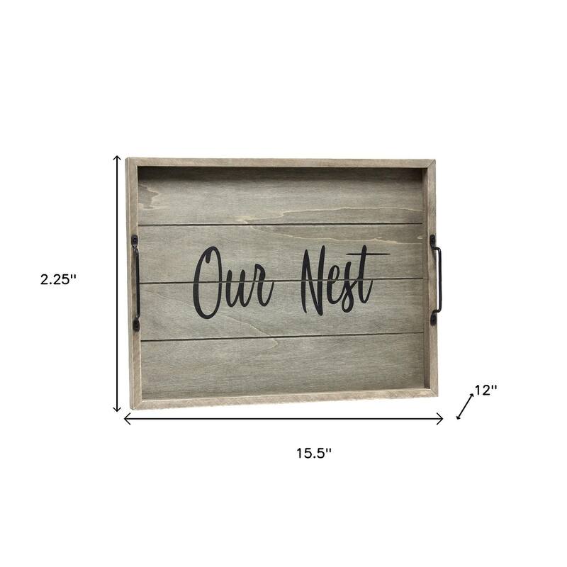HomeRoots 16" Gray And Black Our Nest Serving Tray With Handles - 15.50 in. x 2.25 in. x 12.00 in.