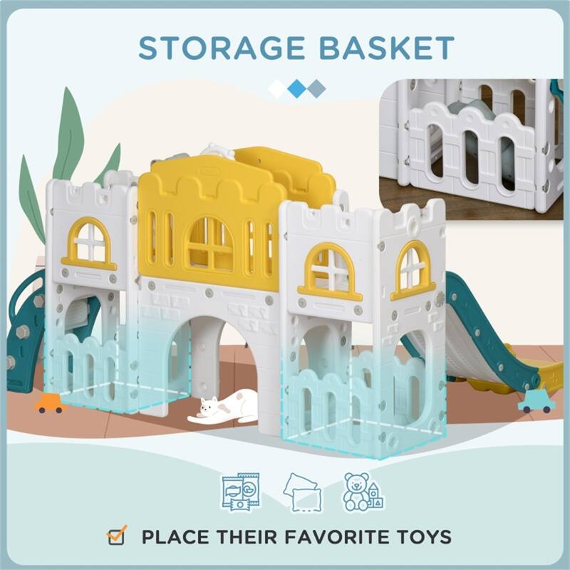 Wooden Toddler Swing Set With Slide 8-in-1 Play Outdoor - 70.1" L x 69.7" W x 39" H