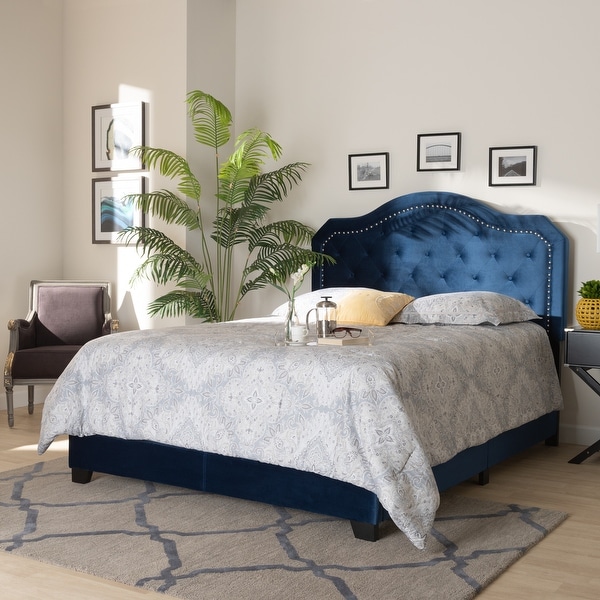Samantha Modern and Contemporary Navy Blue Velvet Fabric Upholstered