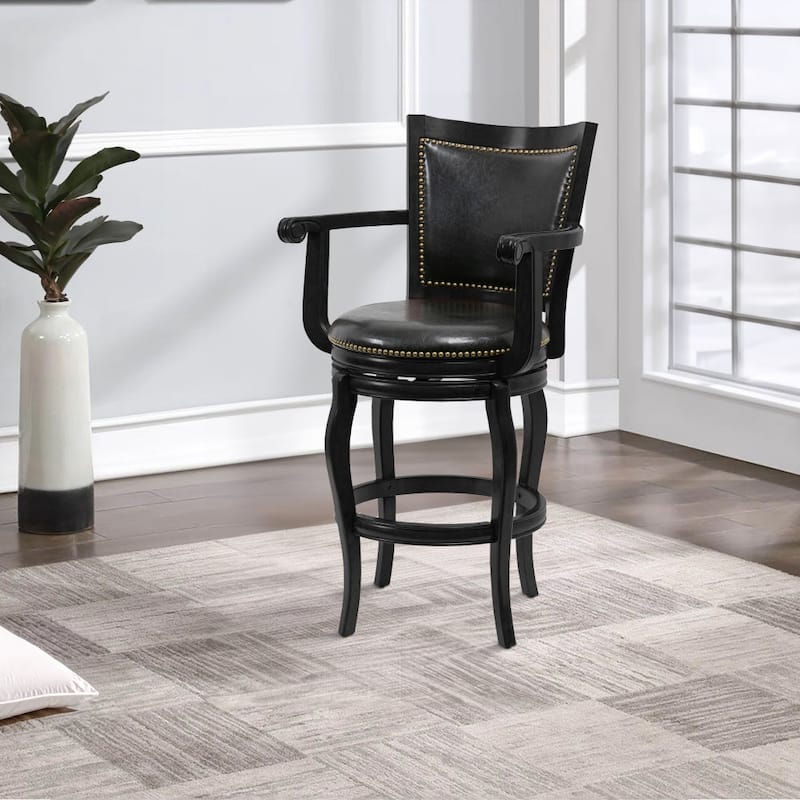 Swivel Barstool, Wood, Open Rolled Arms - Black - 24.5 L x 25 W x 44.5 H, in - Black
