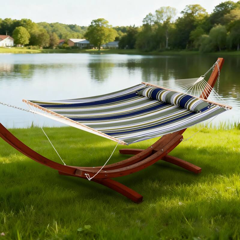 Double Spreader Bar Hammock With 13.5 ft. Wooden Stand - 162*55.1*48.8