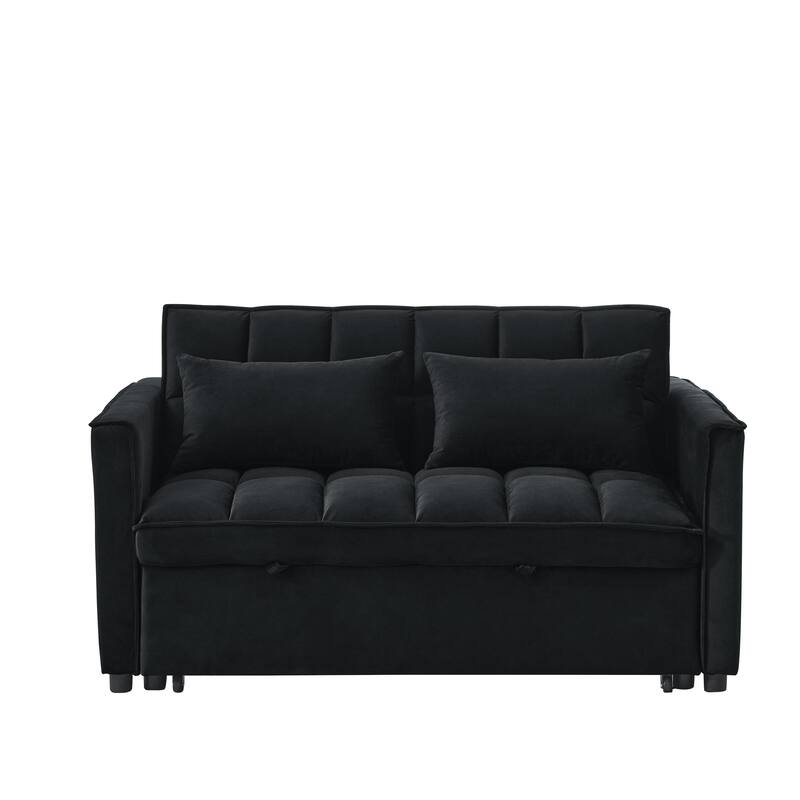 3-in-1 Convertible 2-Seater Sleeper Sofa with 3-Position Backrest, Velvet Black 54" Wide
