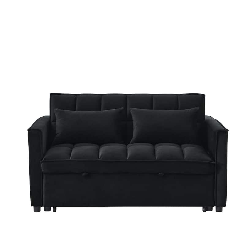 53.94Inch Convertible Sleeper Sofa with Two Side Pockets and 2 Pillows - Black