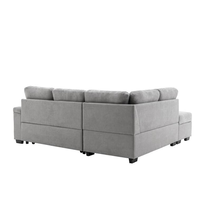 84.75" Velvet L-Shaped Sectional Sofa with Storage Ottoman, USB & Hidden Storage