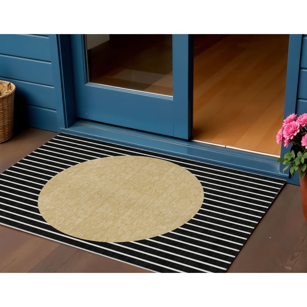 HomeRoots Striped Transitional Rectangle Outdoor Rug