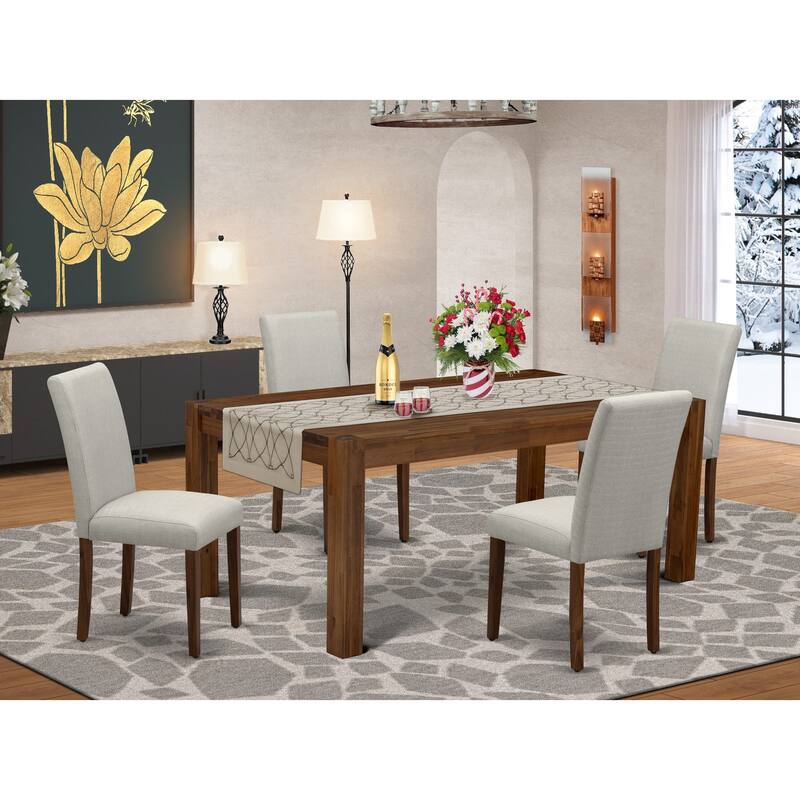 East West Furniture Dinette Set- a Wood Dining Table and Grey Parson Dining Room Chairs, Walnut (Pieces Options) - LMAB5-N8-05