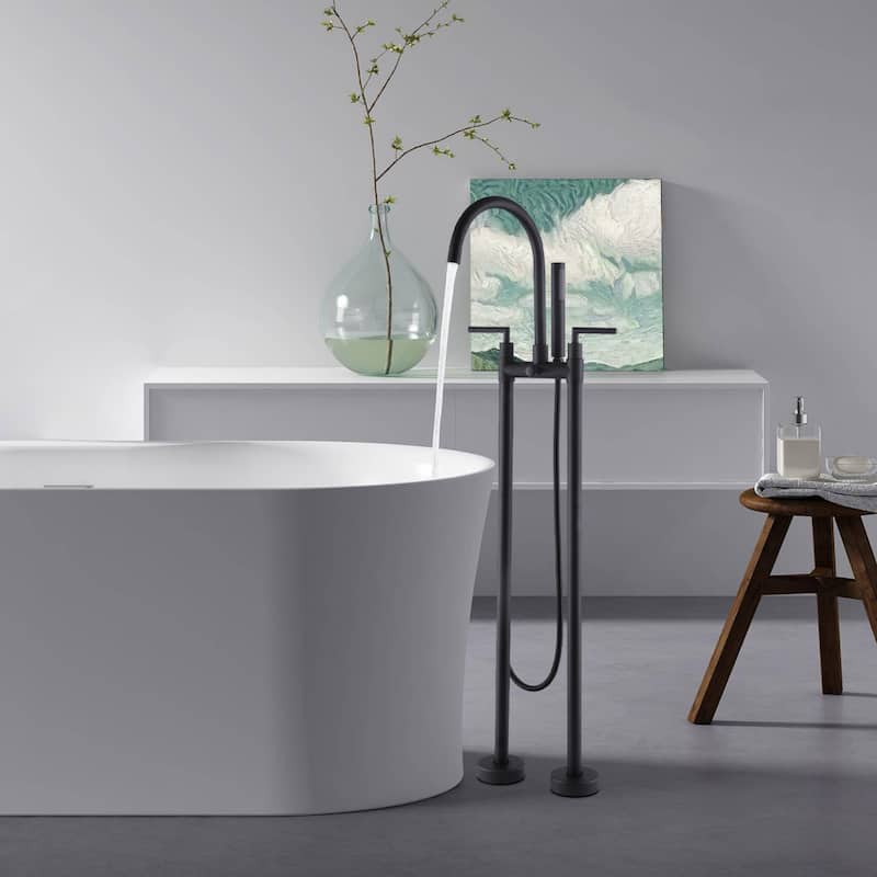 Floor-mounted 46''H Bathtub Faucet Freestanding Tub Filler With Handheld Shower in Black/Gold