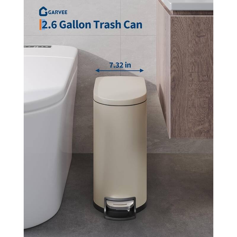 2.6 Gallon/10 Liter Slim Trash Can, Stainless Steel Garbage Bin with Removable Inner Bucket