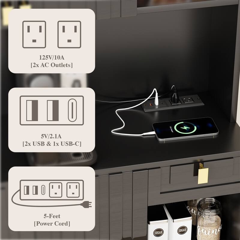 Gymojoy 71" Kitchen Pantry Cabinet with Power Outlet, Adjustable Shelves, Microwave Stand for Kitchen & Dining Room Storage