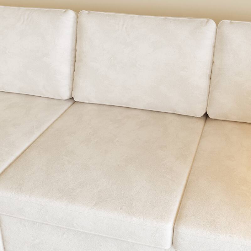 Modern Chenille Fabric 4-Seat Sofa Couch Off-White, Wood Frame, High Elastic Foam