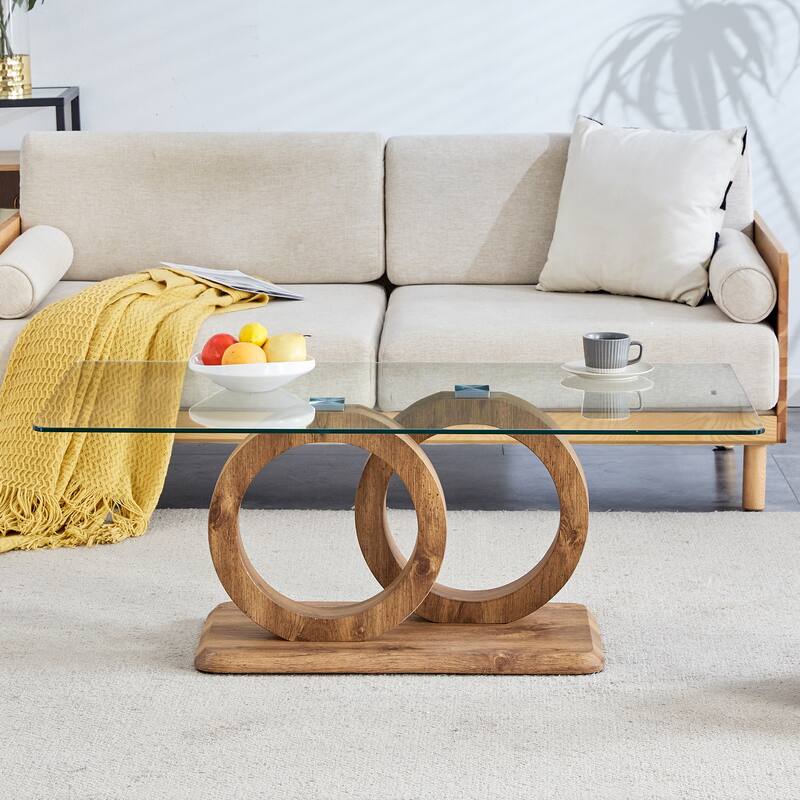 Modern Style Glass Top Mdf Coffee Table With Base
