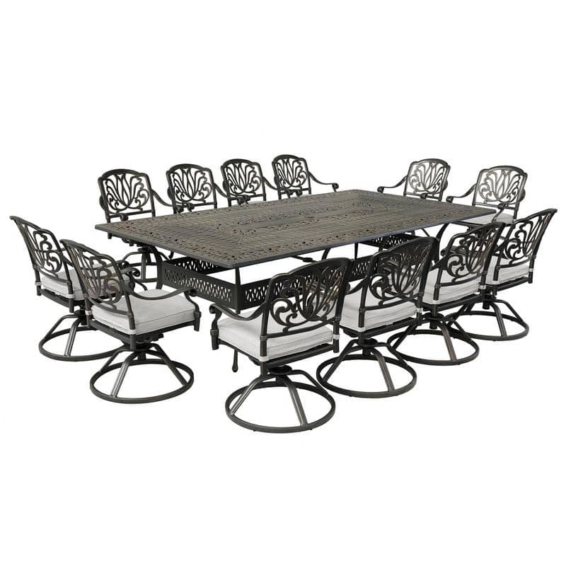 Manasquan 13-piece Gunmetal Aluminum Dining Set with Cushioned Swivel Chairs by Havenside Home - Dessert Night/Cast Silver