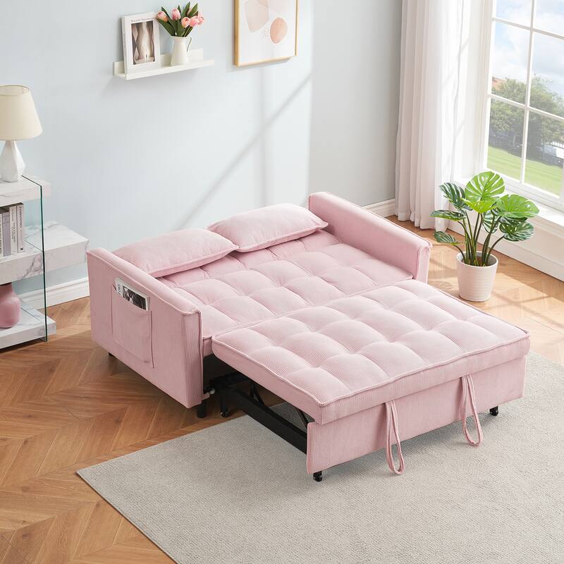 55" 3-in-1 Double Pull-Out Sofa Bed for Living Room