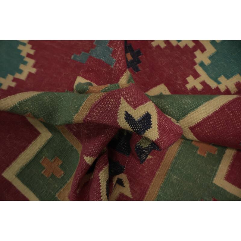 Hand Woven Oriental 100% Wool Carpet Southwestern Geometric Pink Kilim Area Rug - 5' 11'' X 4' 0''