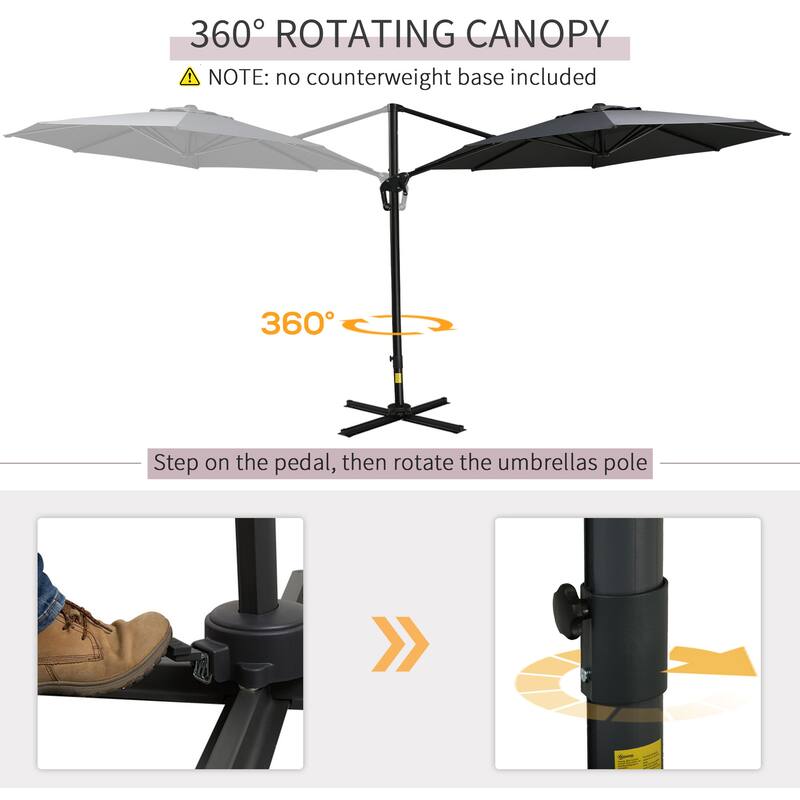 Outdoor 10ft Offset Umbrella with Base, Hanging Aluminum and Steel Cantilever Umbrella with 360° Rotation