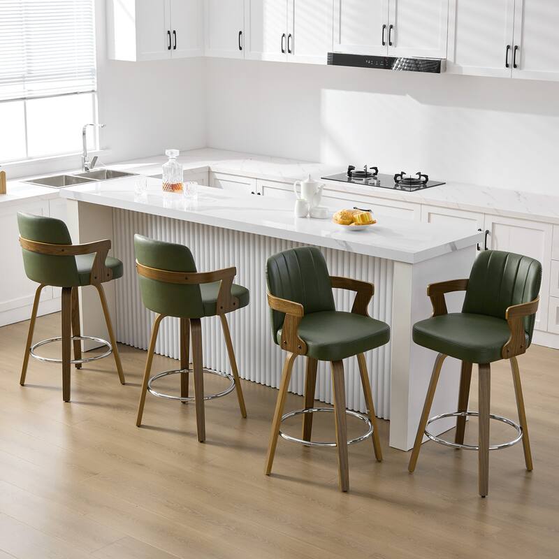 Upholstered Wood Swivel Counter Height Barstool with Arms - 37.8"H x 18.7"W x 19.29"D