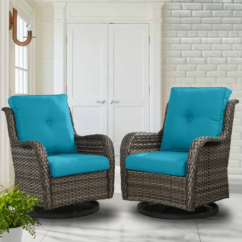 ArcoBay Wicker PE Rattan Outdoor Patio Swivel Glider Chairs with 4'' Olefin Cushions (2-Pack)