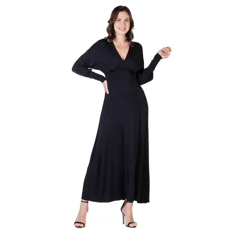 24seven Comfort Apparel V-Neck Long Sleeve Maxi Dress