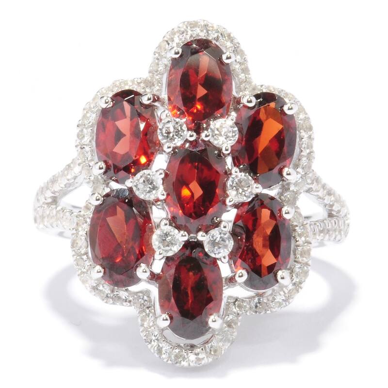 925 Sterling Silver Red Garnet and White Topaz Ring